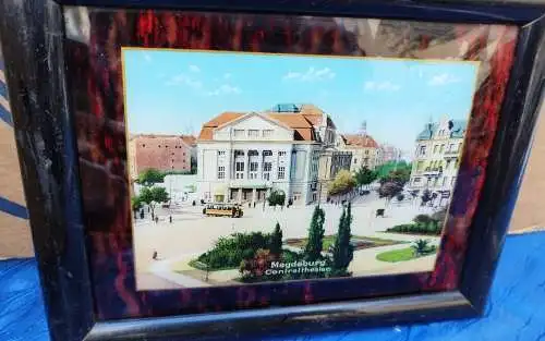 G381/ antike Fotografie im gewölbten Glas Magdeburg Centraltheater 28,5x22cm