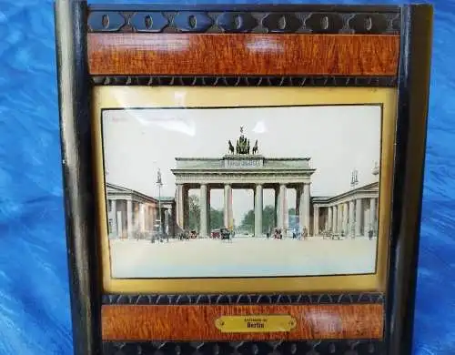 G379/ antike Fotografie im gewölbten Glas Berlin Brandenburger Tor 18x19cm