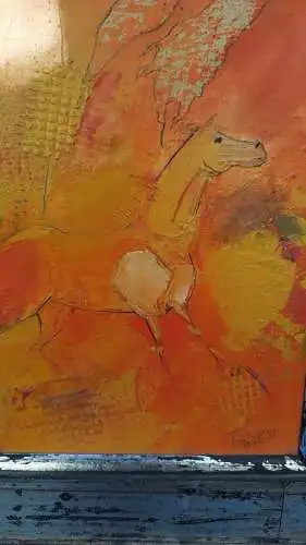 G386/ Moderne Malerei Pferd auf Leinwand 33,5 x 36,5cm