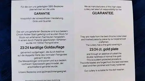 G414/ Solingen Besteck Edelstahl 23/24 Karat hartvergoldet, 70 Teilig im Koffer