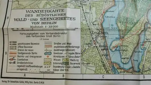 F127/ Historische Wanderkarte vom Wald- und Seengebiet südöstlich Berlins