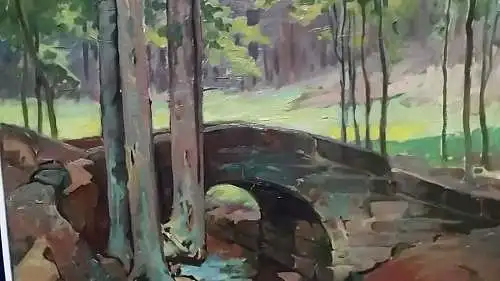 Impressionist Paul Adolf Hauptmann Landschaft mit Brücke 60 x 45 cm