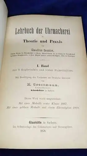 G528/ Lehrbuch der Uhrmacherei in Theorie und Praxis. 3 Bände 1879