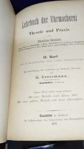 G528/ Lehrbuch der Uhrmacherei in Theorie und Praxis. 3 Bände 1879