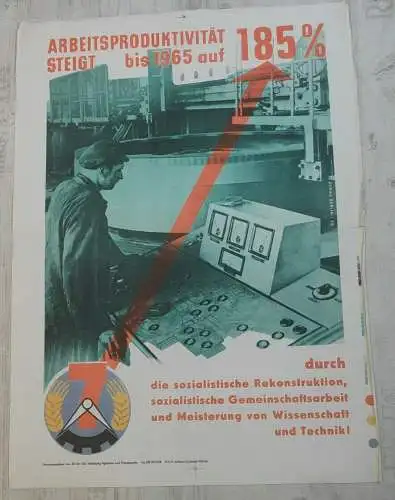 F200/ DDR Propaganda Plakat 7- Jahrplan Arbeitsproduktivität 1959