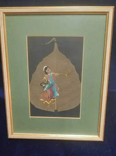 F603/ Traditionell Malerei auf Peepal Blatt Indien Miniatur