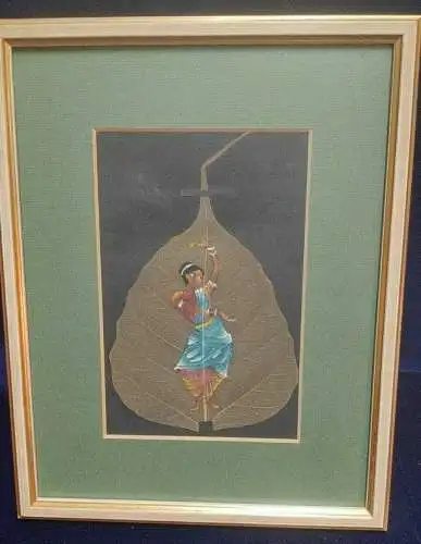 F602/ Traditionell Malerei auf Peepal Blatt Indien Miniatur