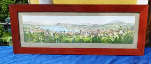 G360/ Farbiges Panorama von Luzern, gerahmter Photodruck 80 X 30 cm