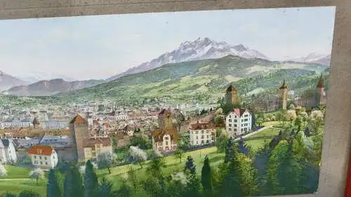 G360/ Farbiges Panorama von Luzern, gerahmter Photodruck 80 X 30 cm
