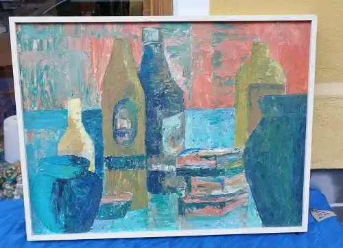  Atelier modernes  Stilleben Flasche Vase Buch 60 X 45 cm 60er Jahre