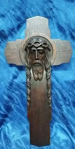  G89/ Kreuz Kruzifix Jesus geschnitzt aus Eichenholz 64 cm