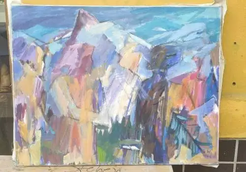 F589/ Berglandschaft moderne Malerei DDR Malerin auf Leinwand 90x70cm