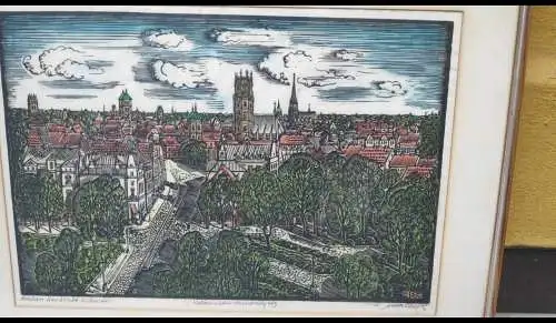 F780/ Münster kolorierter  alter Holzschnitt signiert Ehrengabe 