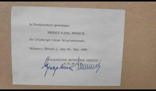 F780/ Münster kolorierter  alter Holzschnitt signiert Ehrengabe 
