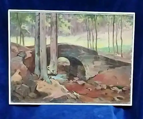  Impressionist Paul Adolf Hauptmann Landschaft mit Brücke 60 x 45 cm