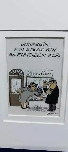 G304/ Grafik Kunstdruck Postkarte Loriot im Passepartout ca 30X24 cm kl. Fehler 