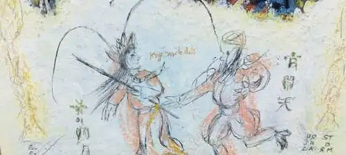 G305/ Gemälde Moderne Kunst "krg mch dch"  Ursula Storm 2004 auf Büttenpapier 
