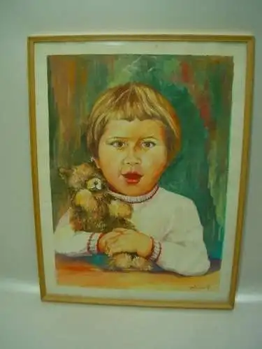 GB717/ Kinderbild/ Mädchen mit Teddy A.Gräbner`68