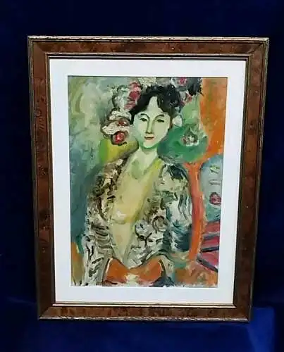 Ölgemälde Expressionismus signiert Dame Im Kimono 