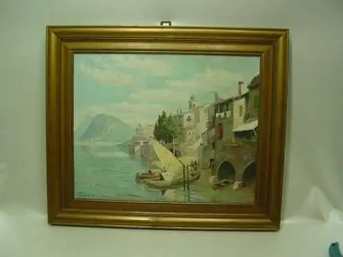 GB884/ Italien Hafenszene im Goldrahmen