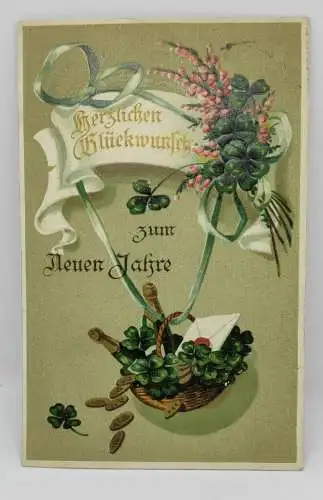 E801/ antike Neujahrskarte Neujahrsgruß Prägekarte