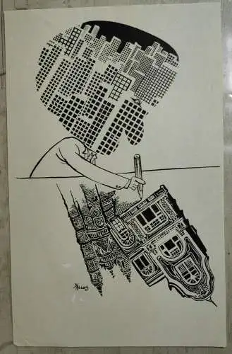 Karikatur von Jenö Dallos für Eulenspiegel Originalentwurf