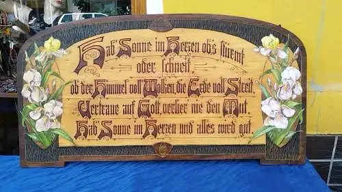 Großes dekoratives Jugendstil Haussegen Schild Brandmalerei Holz Hotel 