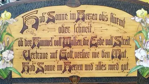 Großes dekoratives Jugendstil Haussegen Schild Brandmalerei Holz Hotel 
