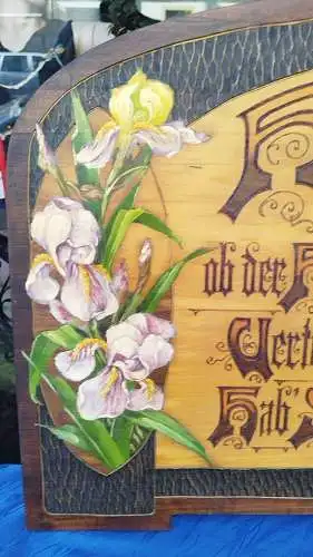 Großes dekoratives Jugendstil Haussegen Schild Brandmalerei Holz Hotel 