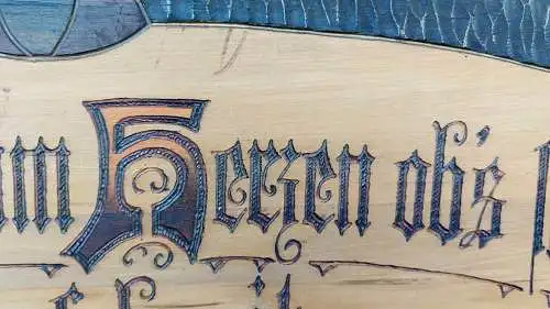 Großes dekoratives Jugendstil Haussegen Schild Brandmalerei Holz Hotel 