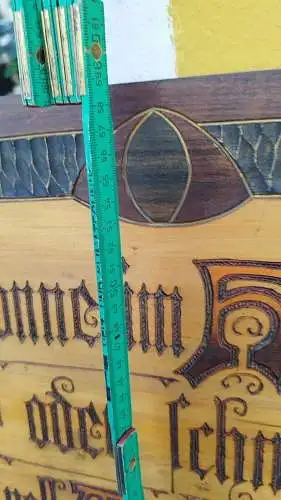 Großes dekoratives Jugendstil Haussegen Schild Brandmalerei Holz Hotel 