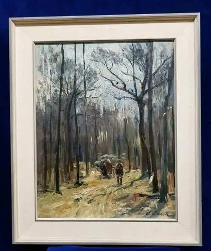 G599/ Hermann Lasch (1861-1926) - Gemälde Waldarbeiter 