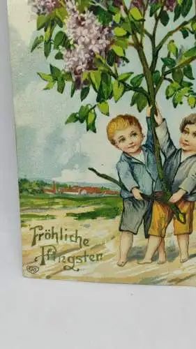 E804/ antike Glückwunschkarte Pfingsten