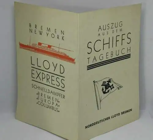 F180/ 1937 Schifffahrt Norddeutscher Lloyd Bremen Auszug aus  Schiffstagebuch 
