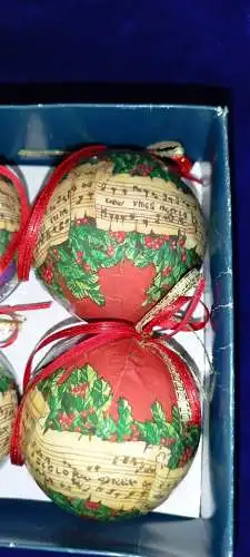 G301d/ 6 Weihnachtsbaumkugeln aus Pappe über 20 Jahre alt 