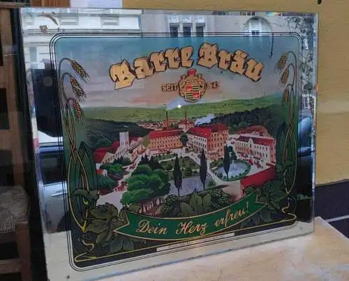 F513/ Altes Brauereischild Barre Bräu Glas Reklame Schild - ca 61 x 51 cm 