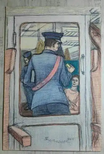Fritz Tröger - Schaffner Zeichnung DDR Kunst 1968 Dresdner Sezession 49x76 cm