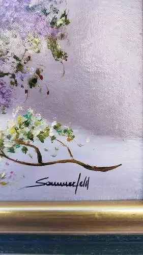 G383/ Ölbild Stilleben Flieder  Blumen  Ölgemälde signiert Sommerfeld 54 X 44 cm