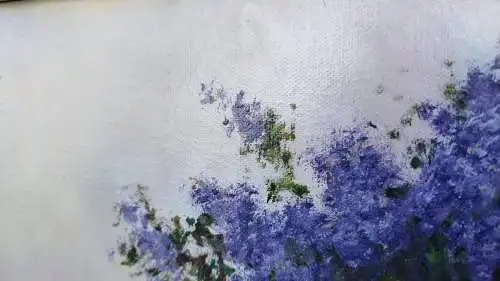 G383/ Ölbild Stilleben Flieder  Blumen  Ölgemälde signiert Sommerfeld 54 X 44 cm