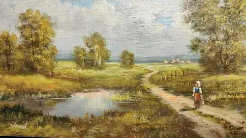 E537/  Ölbild Leinwand auf Holz Blick in die Weite signiert Wenzel 18 x 24 cm