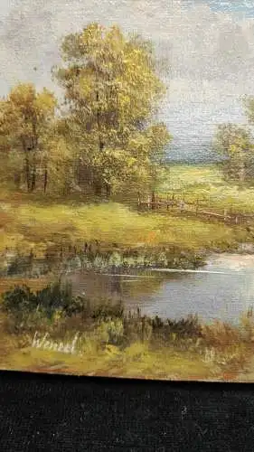 E537/  Ölbild Leinwand auf Holz Blick in die Weite signiert Wenzel 18 x 24 cm