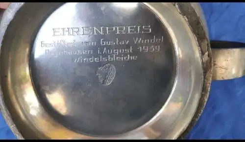 F806/ Zinnkanne Bauhaus Stil Zinngießerei Wiedamann Regensburg Ehrenpreis 1939