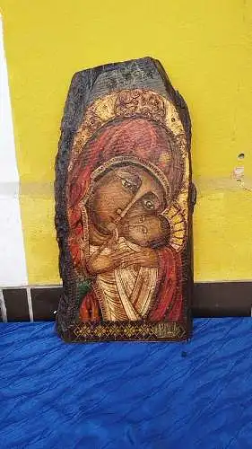 G251/ Ikone auf Holz Madonna mit Kind 53 cm