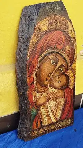 G251/ Ikone auf Holz Madonna mit Kind 53 cm