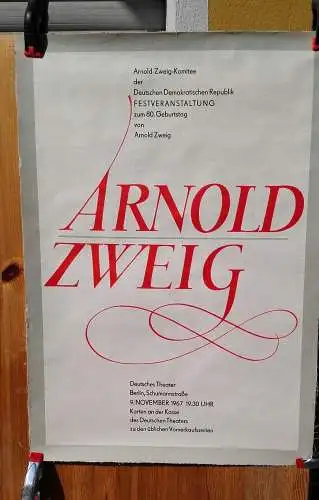 E53/ Poster Plakat  Arnold Zweig zum 80. Geburtstag