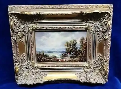 G531/ Kleines Ölgemälde Chiemsee im Barockrahmen 
