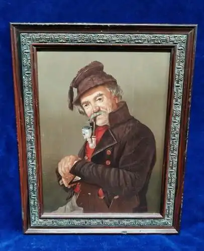 G583/ Kleines Ölbild Michael Hesner Der Pfeifenraucher 23 x 29 cm