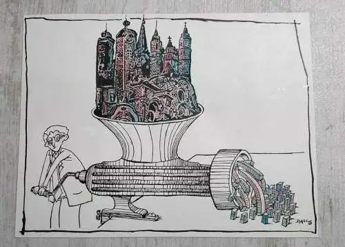 Karikatur von Jenö Dallos für den Eulenspiegel Originalentwurf