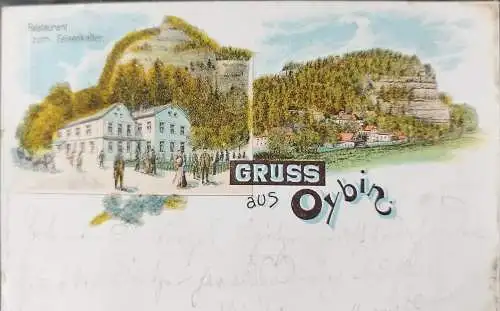 Alte Ansichtskarte Gruß aus Oybin Restaurant zum Felsenkeller Sachsen um 1901