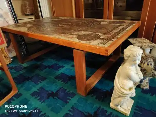 TRIOH Denmark 70er Jahre Eiche Tisch  Ox-Art Couchtisch Keramik 